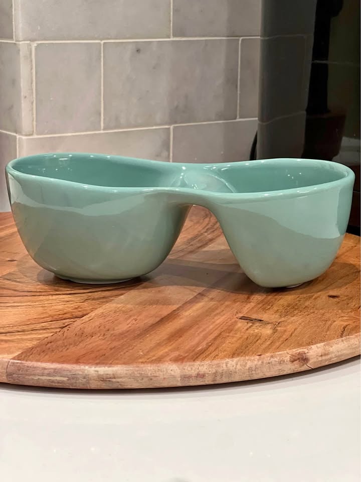 Uncommon Goods Ooma Bowl - Aqua - Dual Chamber Dish