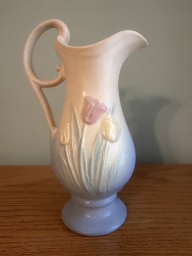Hull 1938 Vintage Art Pottery Tulip Pink Blue Pitcher Vase 109-8