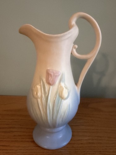 Hull 1938 Vintage Art Pottery Tulip Pink Blue Pitcher Vase 109-8 - photo 2