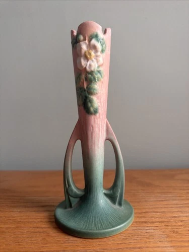 Roseville White Rose 1940 Vintage Art Pottery Bud Vase