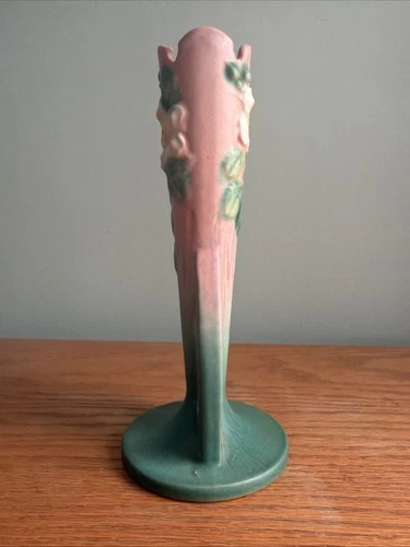 Roseville White Rose 1940 Vintage Art Pottery Bud Vase - photo 3