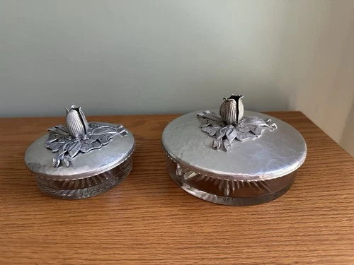 Vintage Silver/Glass Candy Dishes With Intricate Silverplate Flo