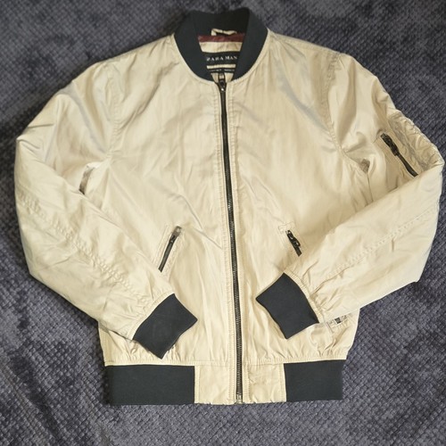 Zara Man Beige Tan Bomber Jacket Full Zip Quilted Lining Size Sm