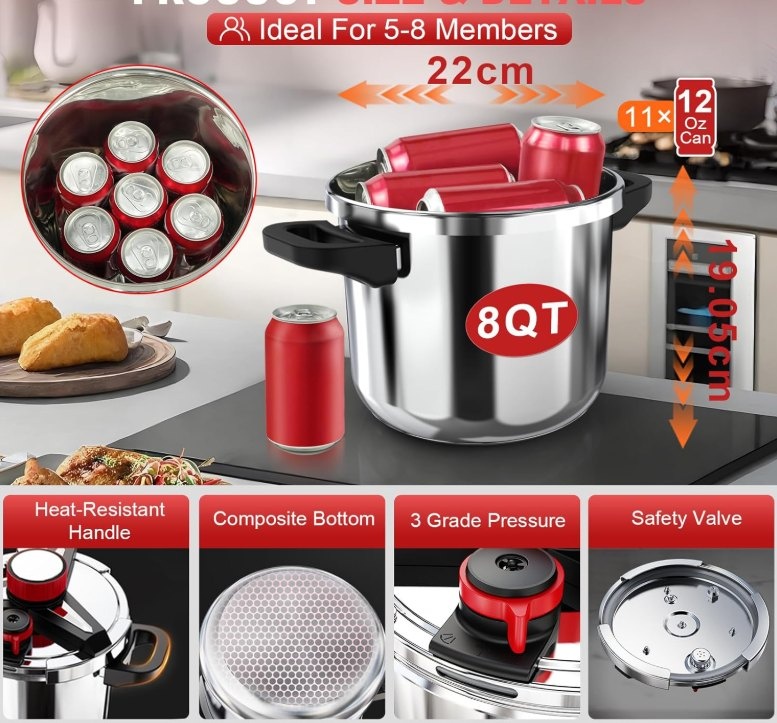 NEW Stainless Steel Pressure Cooker 8 Quart - photo 4