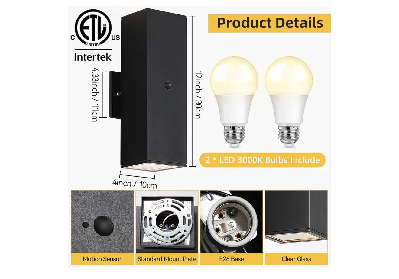 Motion Sensor Outdoor Wall Lights, Dusk to Dawn - photo 2