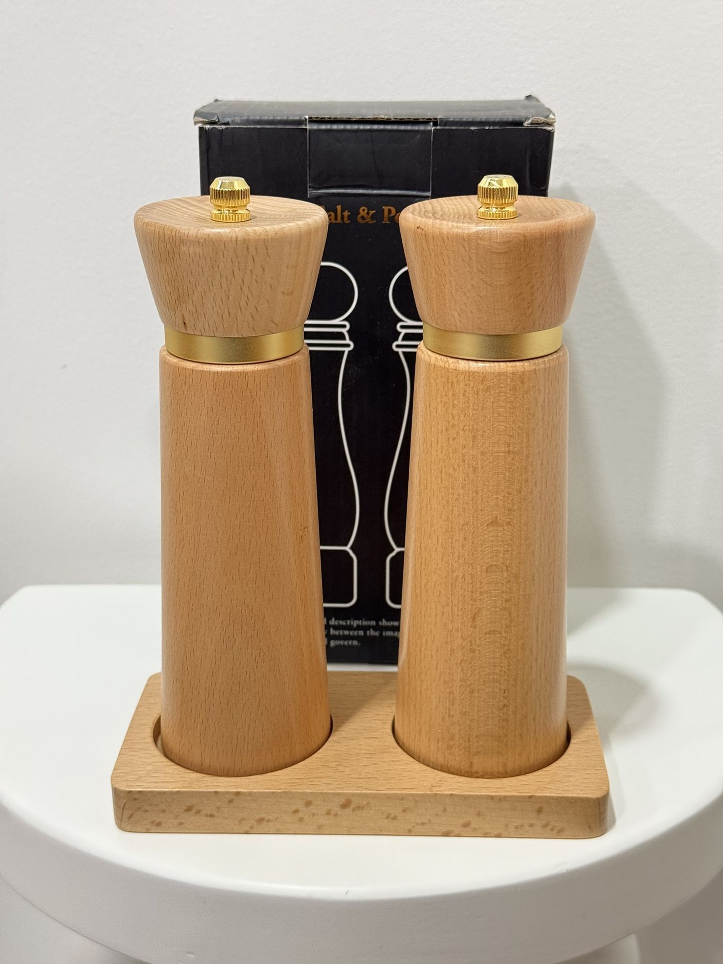 Wooden Salt & Pepper Grinder Set with Tray