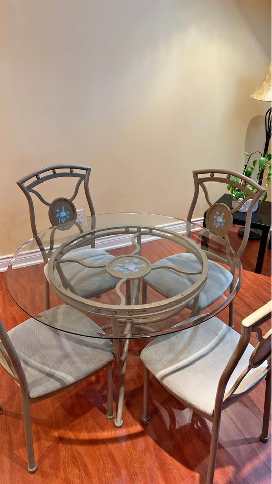 Glass top dining table with 4 chairs