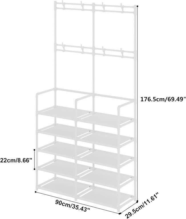 UDEAR 5-Tier Coat & Shoe Rack, 9 Hooks, White - photo 2