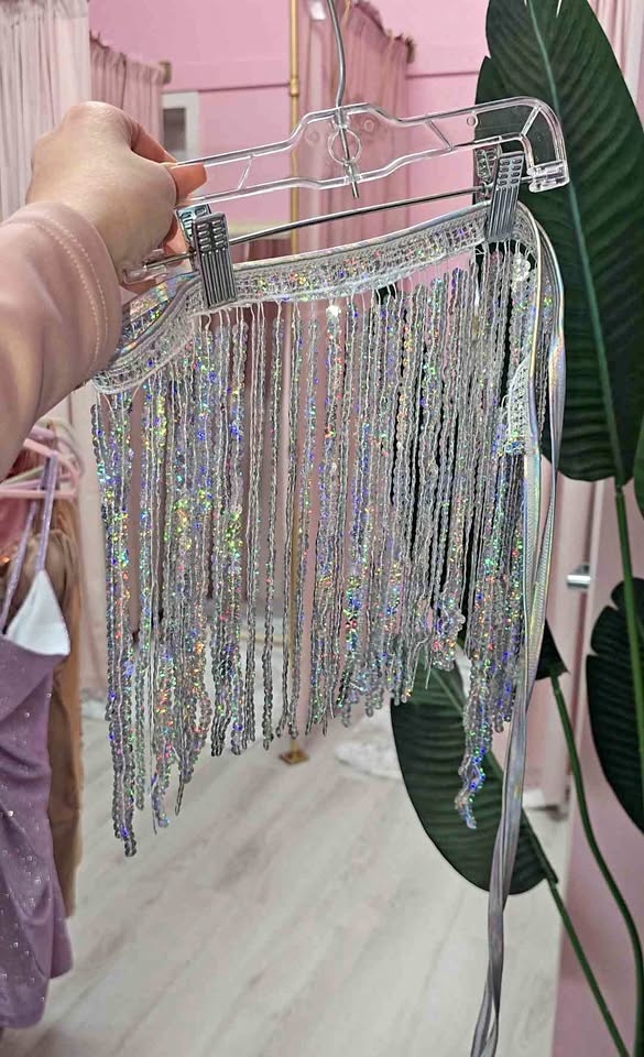 Silver Sequin Shiny Fringe Skirt Cover Up
