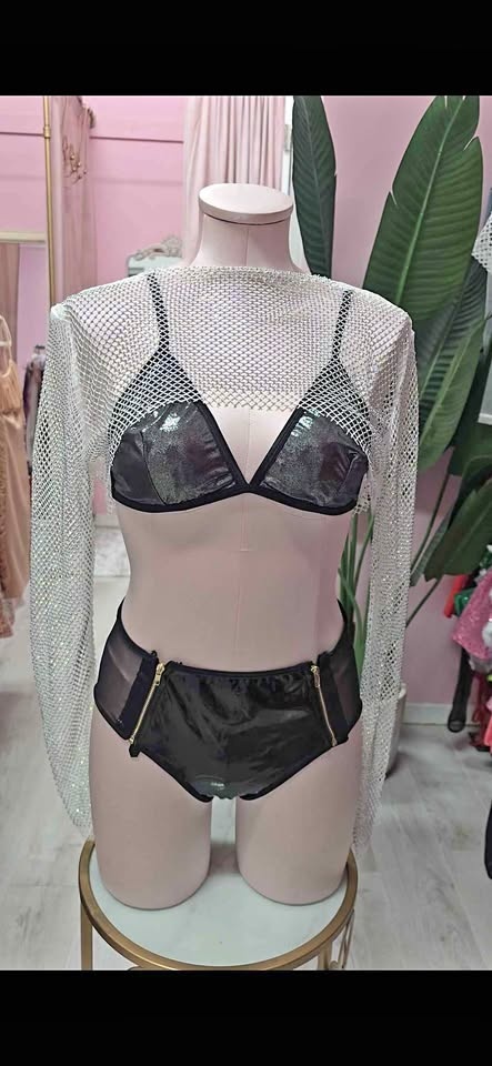 White mesh rhinestone shrug/ festivals & rave top