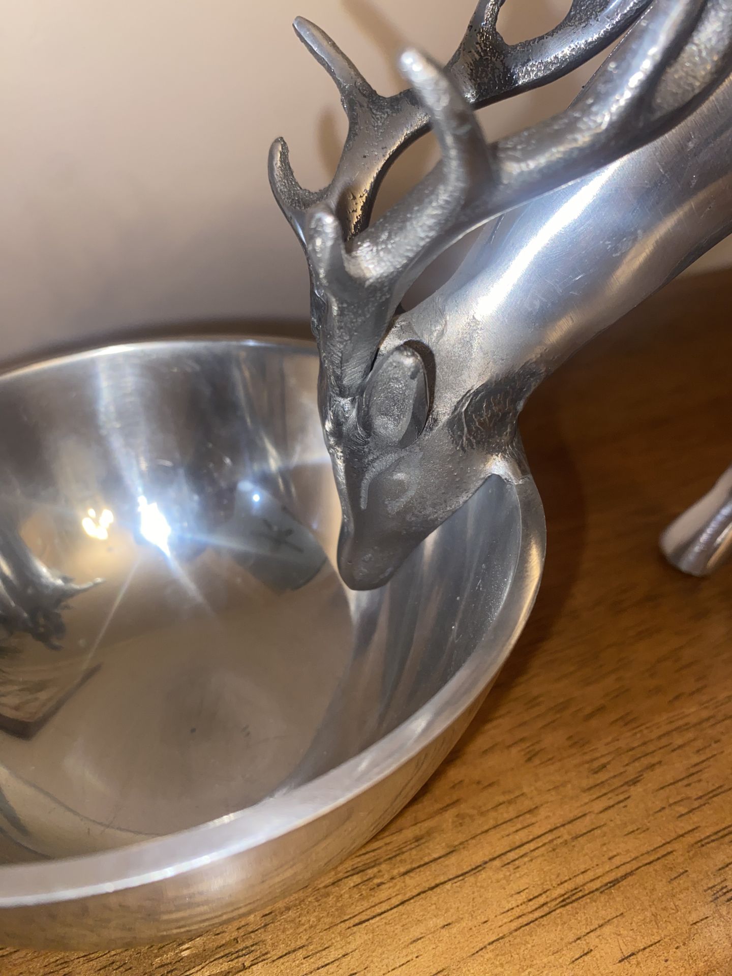 Rare Silver Chrome Reindeer Deer Snack Nut Bowl or Candy Dish - photo 4