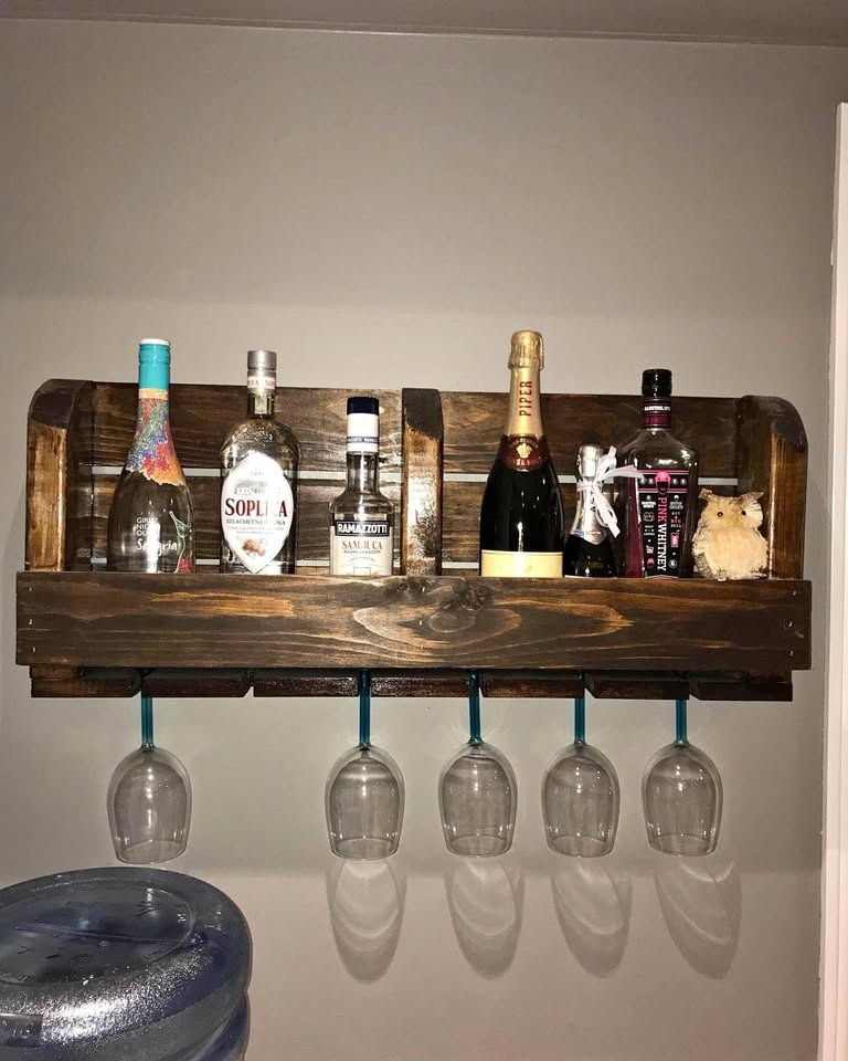 Hand Crafted Wine Rack - Holds 6 Bottles & 6 Glasses