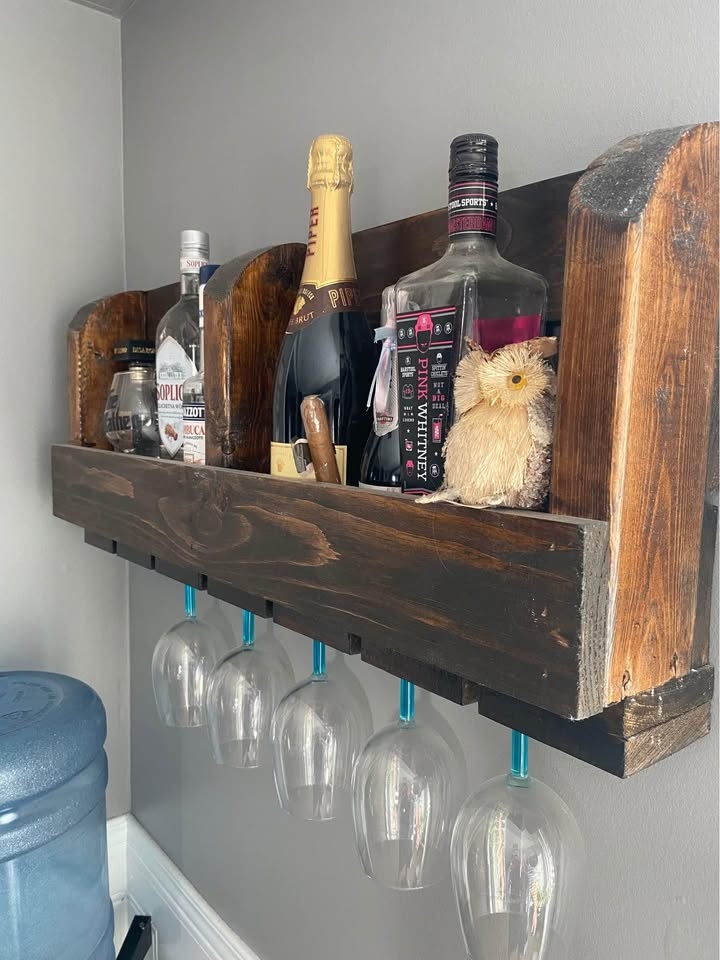 Hand Crafted Wine Rack - Holds 6 Bottles & 6 Glasses - photo 4