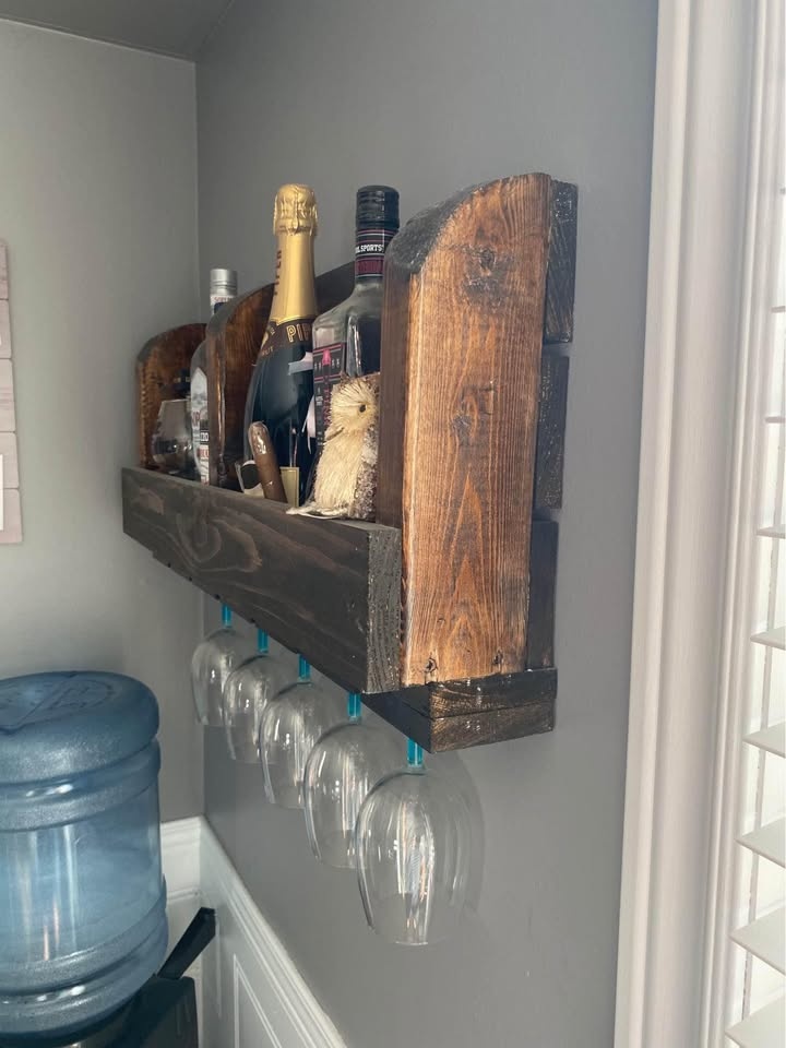 Hand Crafted Wine Rack - Holds 6 Bottles & 6 Glasses - photo 5
