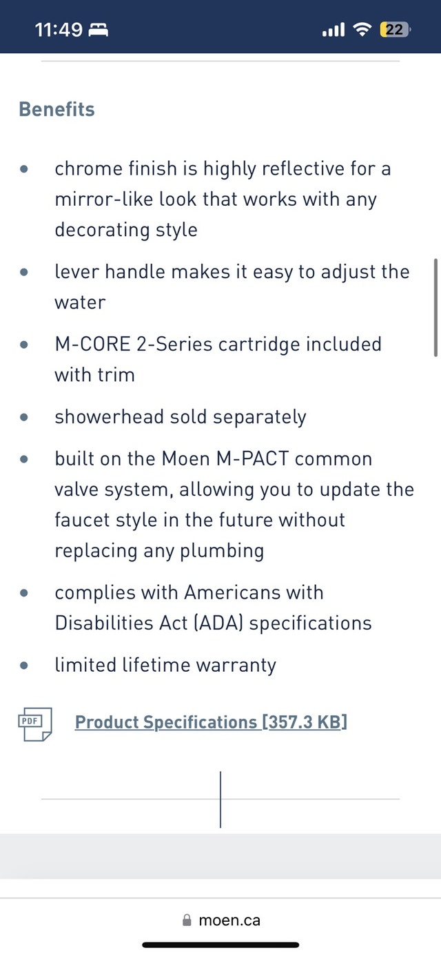 Moen UT2661 Shower Trim Kit - photo 5