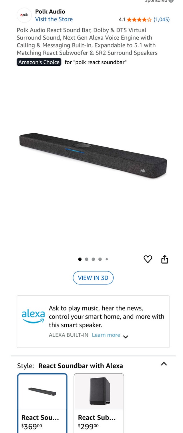 Polk React Sound Bar with Alexa Built-in - photo 2
