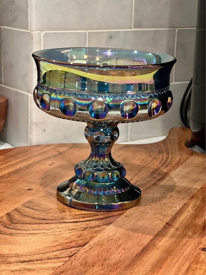 Indiana Glass King's Crown Compote Blue Iridescent