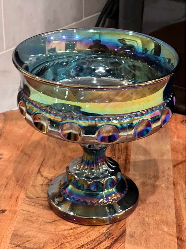 Indiana Glass King's Crown Compote Blue Iridescent - photo 2