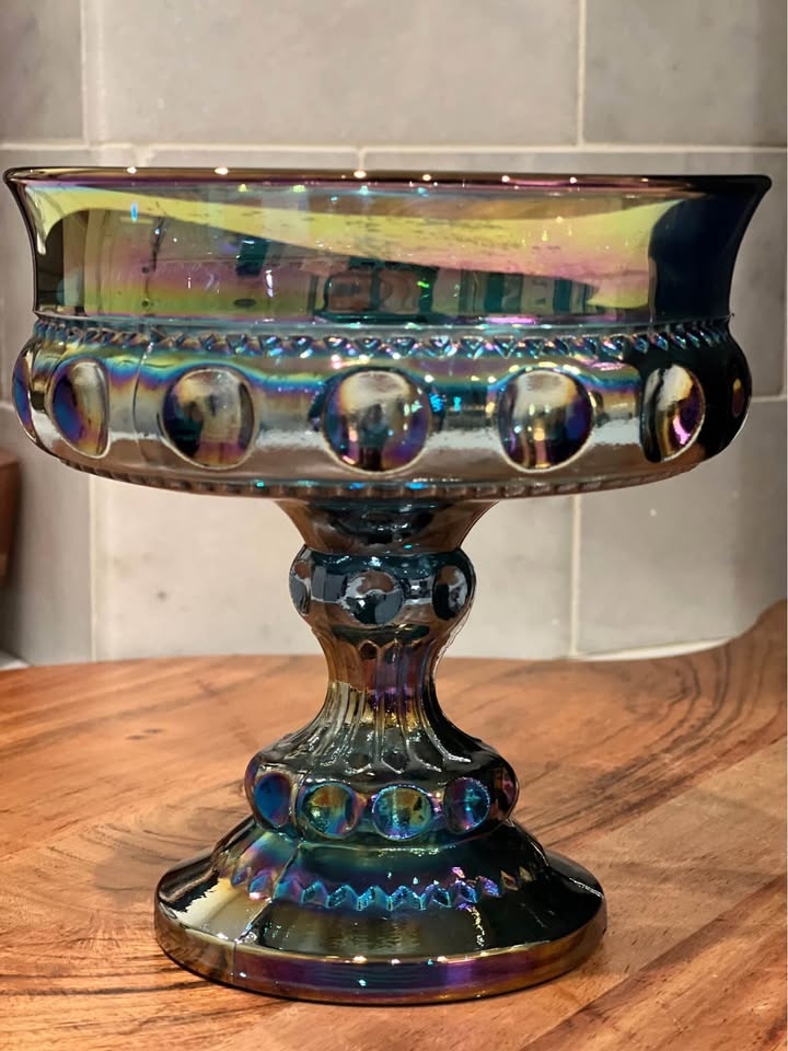 Indiana Glass King's Crown Compote Blue Iridescent - photo 3
