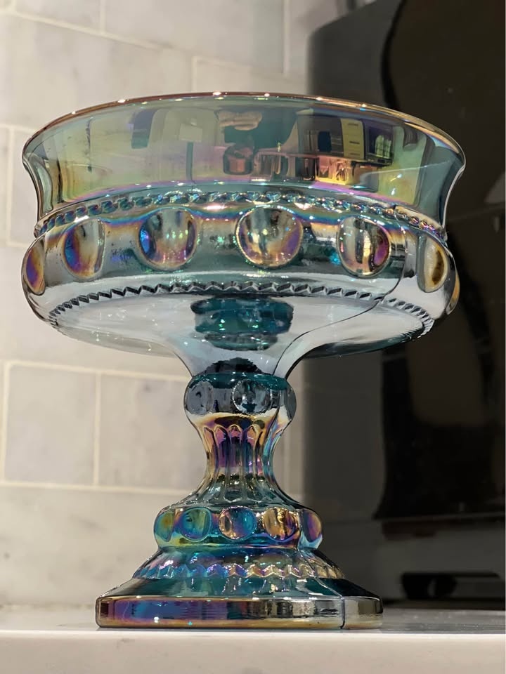 Indiana Glass King's Crown Compote Blue Iridescent - photo 4