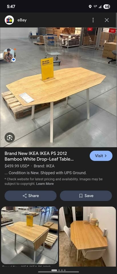 Ikea Drop-Leaf Dining Table, Bamboo/White - photo 4