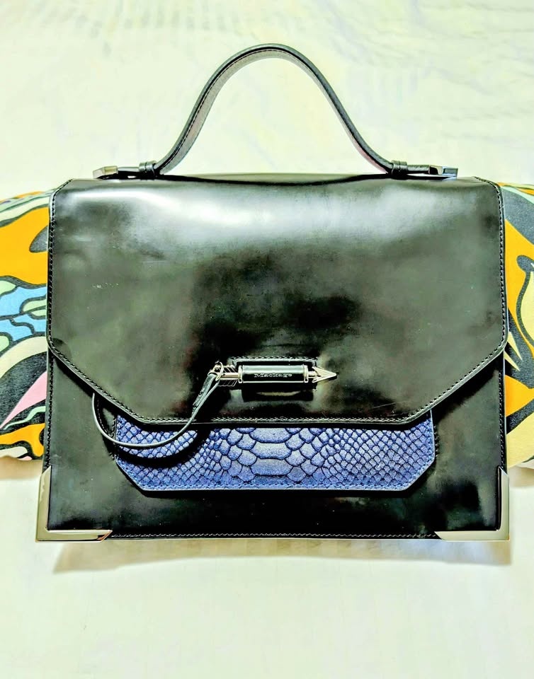 Mackage Keeley Leather Bag - Large - Black/Cobalt
