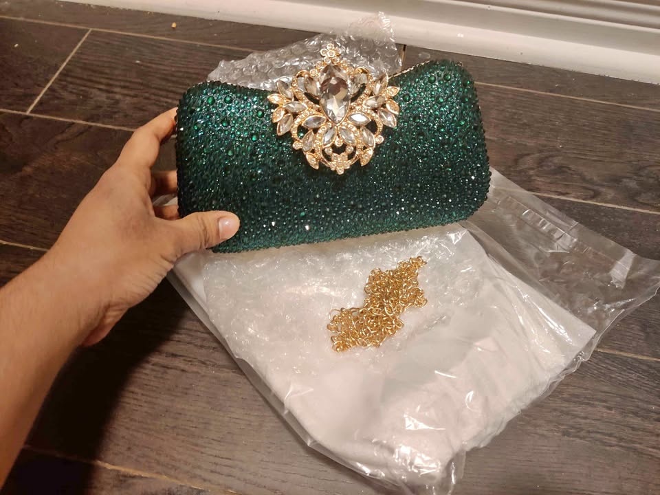 Brand new beautiful green color luxury evening party bag for wom