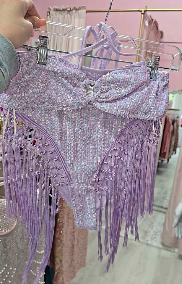 Purple Sequin Fringe Rave Festival 2 Piece Set - Medium