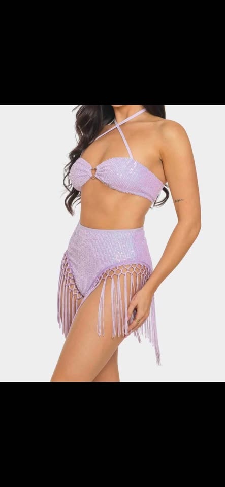 Purple Sequin Fringe Rave Festival 2 Piece Set - Medium - photo 2