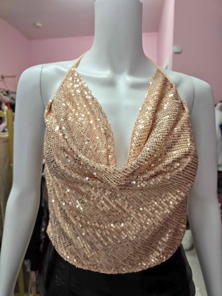Gold sequins mini halter top - Large