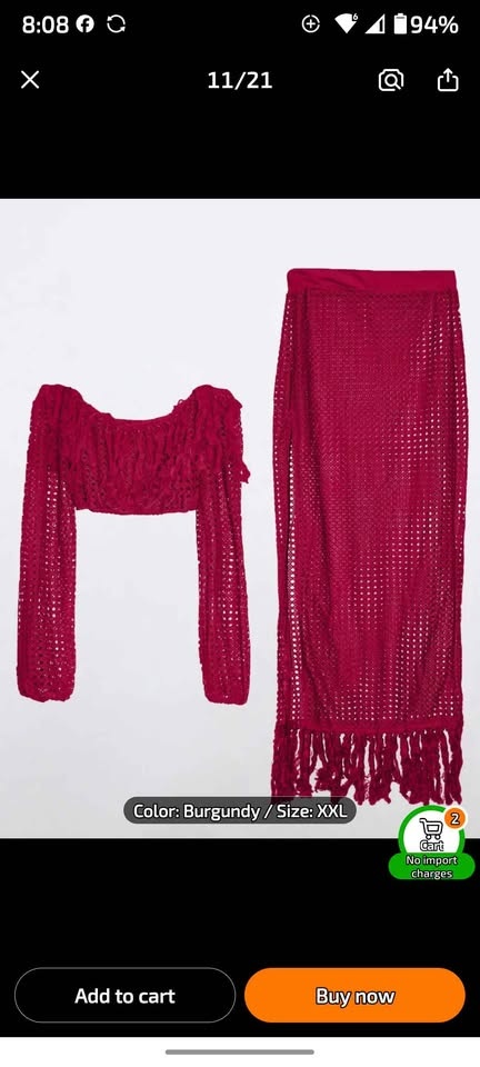 NEW Burgundy Crochet Fringe 2-Piece Skirt Set (XXL 14) - photo 3