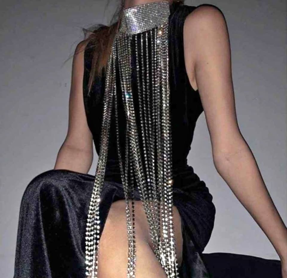 NEW Bling Diamante Metal Tassel Body Chain