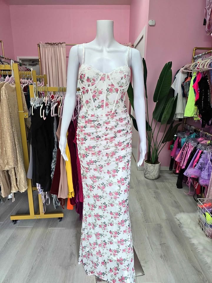 Floral Corset Lace Maxi Dress - Small