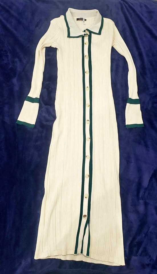 Micas Ribbed Knit Button-Front Midi Dress – Size Medium