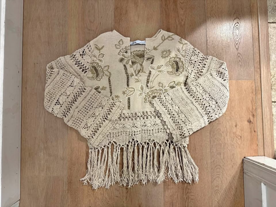 ZARA Women Long Sleeve Tassels Embroidery Shirt - Size M