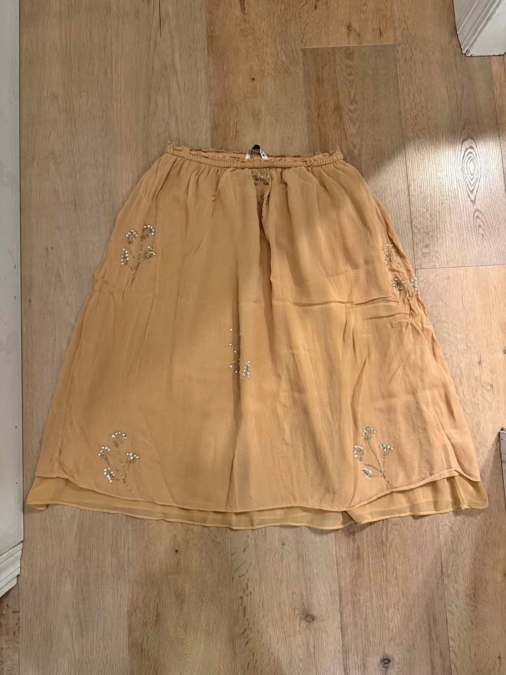 ZARA New Flowy Mustard Midi Skirt with beading