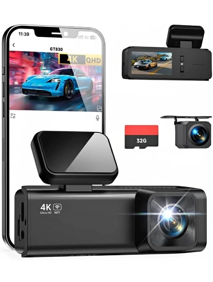 4K Dual Channel Dash Cam w/ WiFi + 32GB SD Card