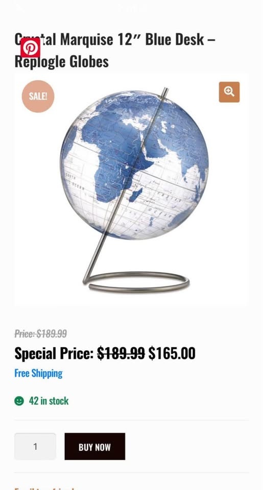 New Crystal Marquise 12″ Blue Desk – Replogle Globe - photo 2