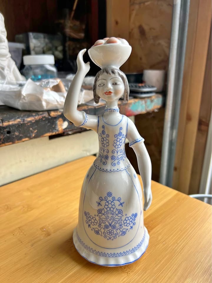 Vintage Hollohaza Porcelain Hand Painted Figurine - Woman in Fol