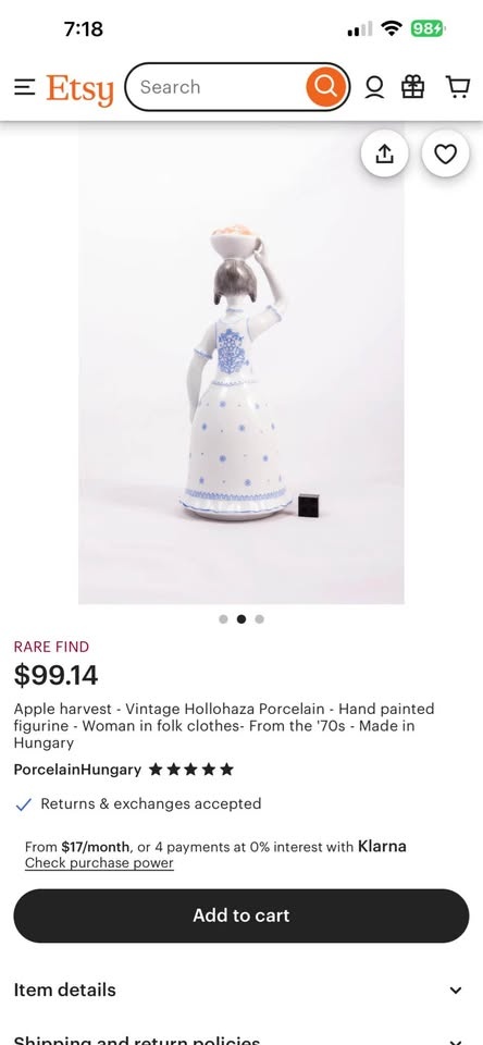Vintage Hollohaza Porcelain Hand Painted Figurine - Woman in Fol - photo 2