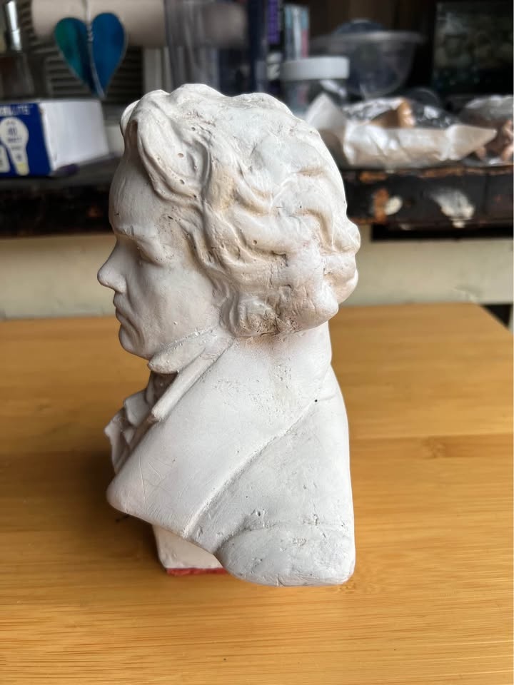 Vintage Beethoven Head Sculpture - 60s Plaster Face Collectible - photo 3