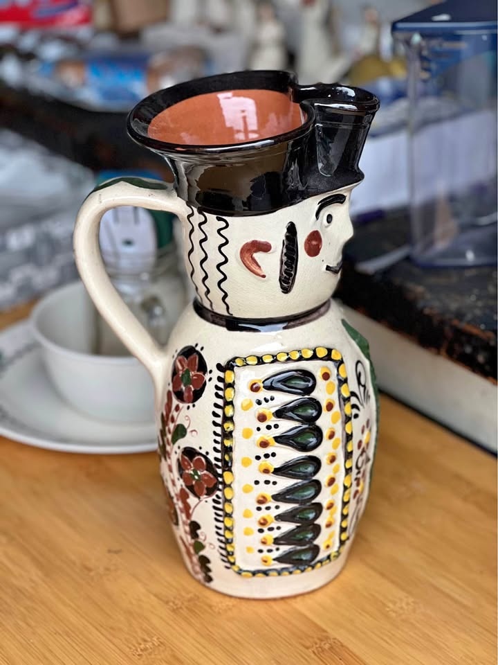Vintage Hungarian Folk Art Miska Jug Ceramic Glazed