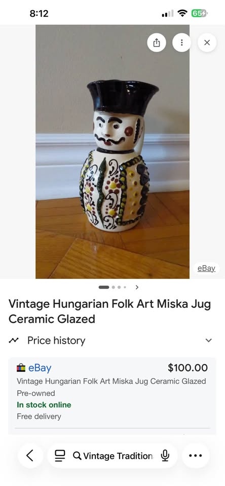 Vintage Hungarian Folk Art Miska Jug Ceramic Glazed - photo 2