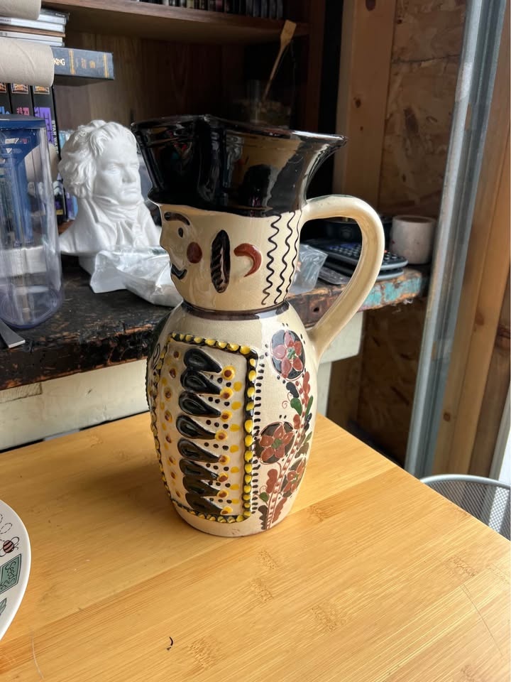 Vintage Hungarian Folk Art Miska Jug Ceramic Glazed - photo 4
