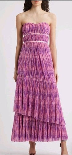 Print Plissé Layered Ruffle Strapless Gown - Size 10