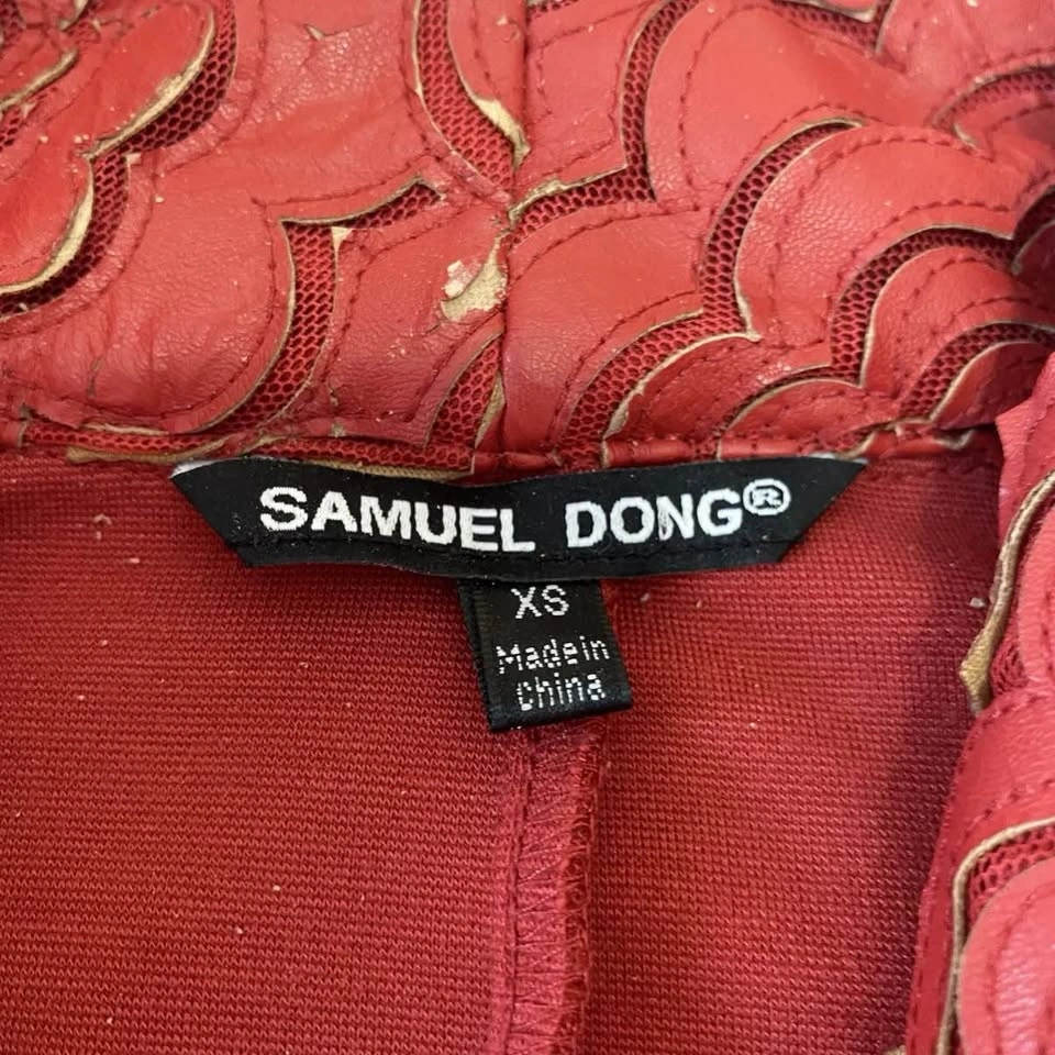 Samuel Dong Red Jacket Womens Size XS Full Zip Floral Pattern Te - photo 5