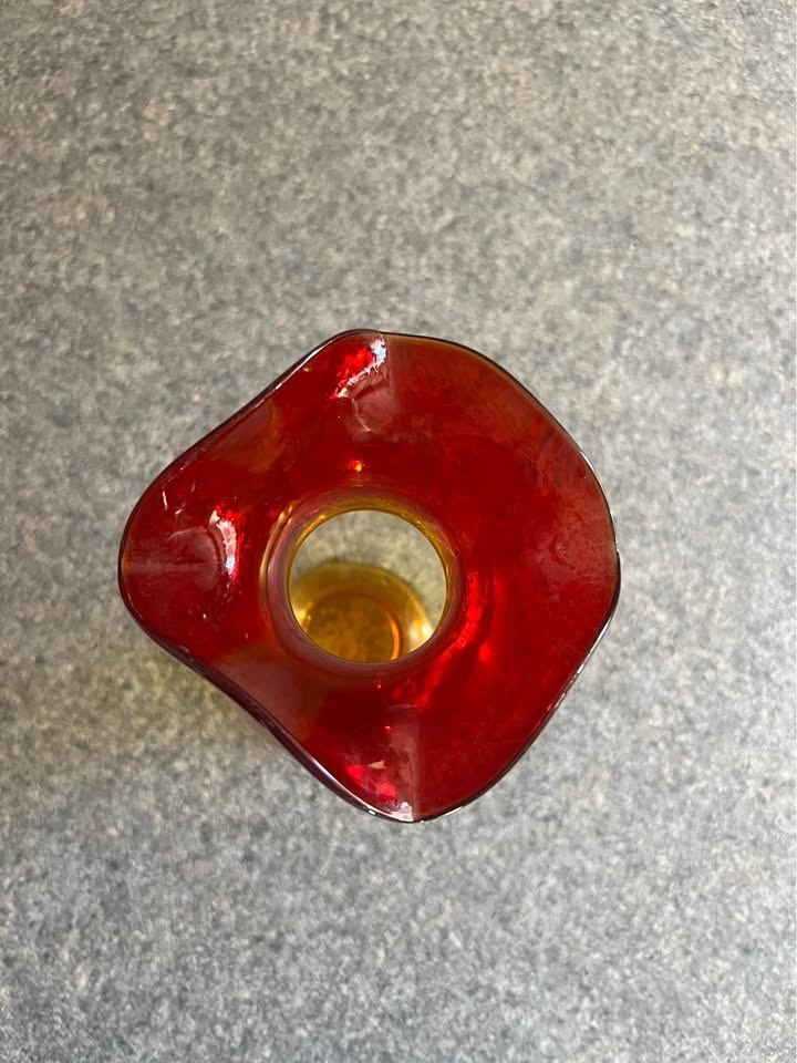 Vintage Amberina Art Glass Vase Mid Century Large Red Yellow - photo 3