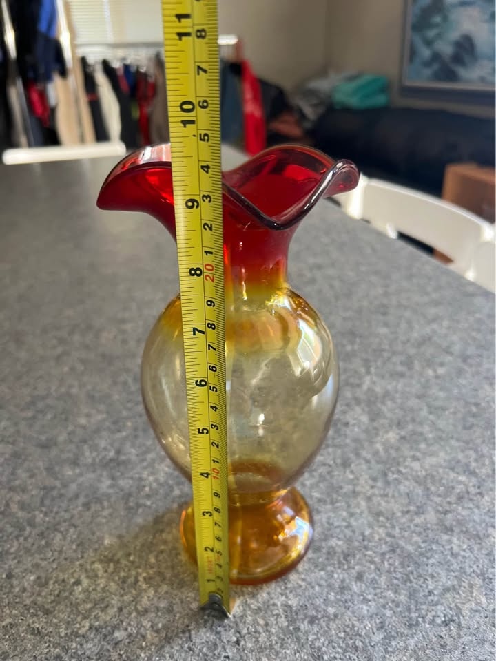 Vintage Amberina Art Glass Vase Mid Century Large Red Yellow - photo 5