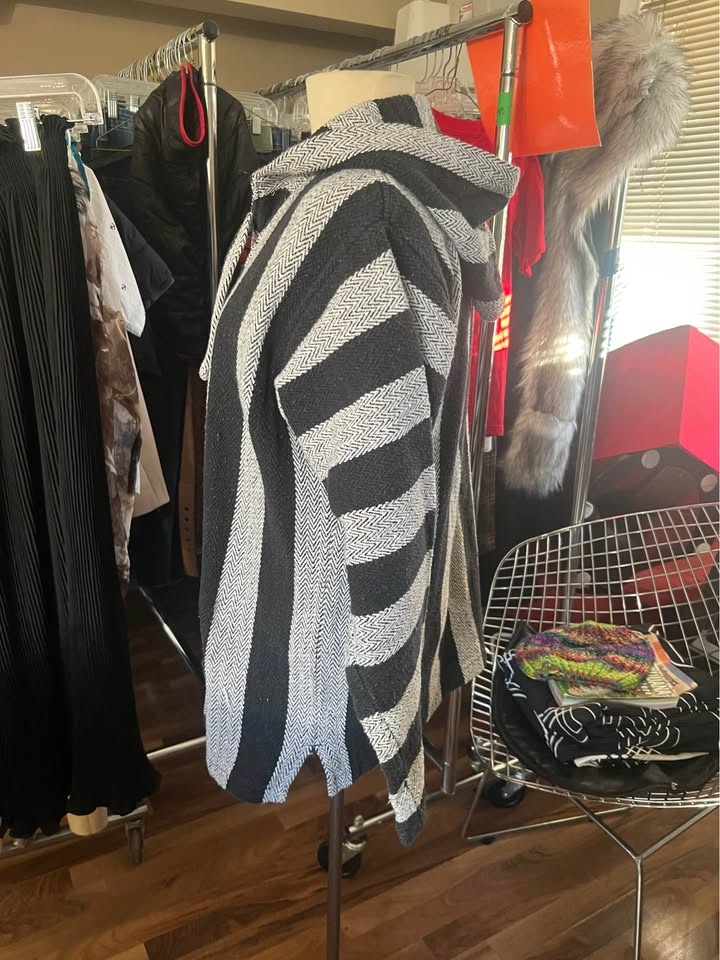 Retrofit Baja Hoodie Black and White Striped Pullover Hand Made - photo 3