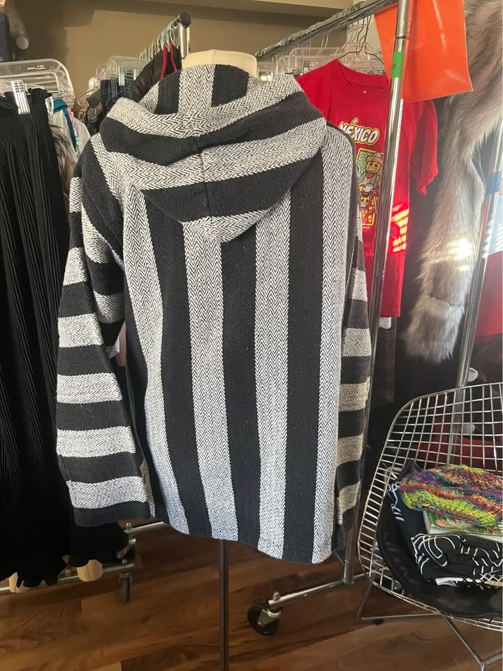 Retrofit Baja Hoodie Black and White Striped Pullover Hand Made - photo 4